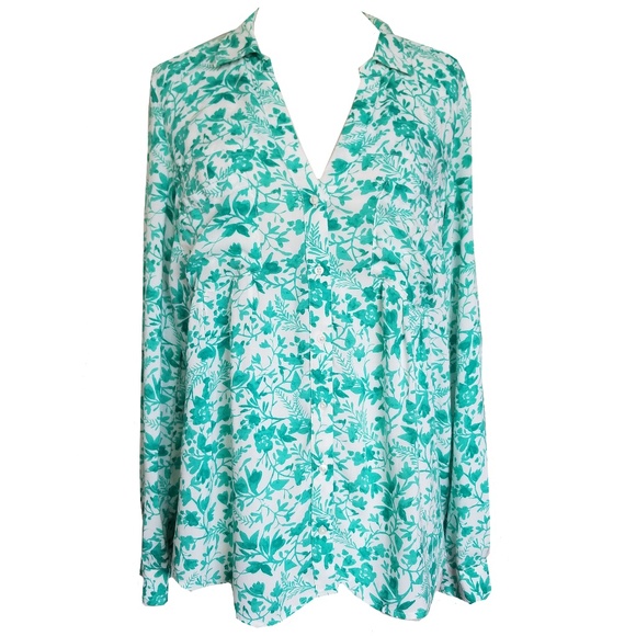 Anthropologie Tops - Maeve Turquoise Floral V-neck Long Sleeve Top M